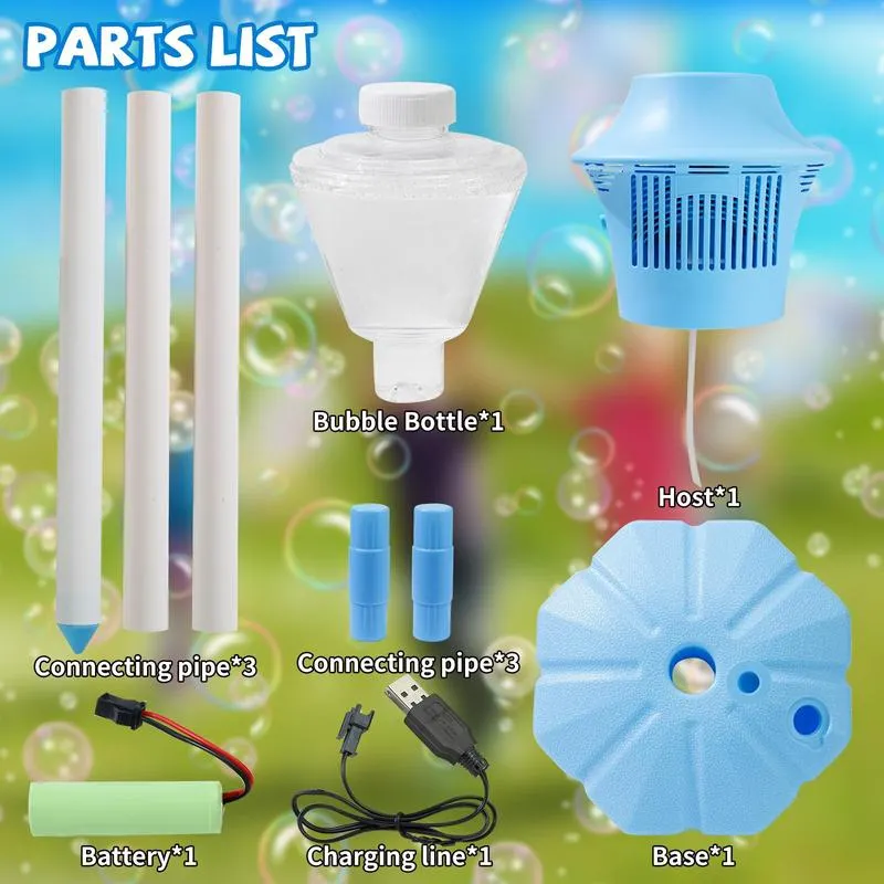 Présentation du produit : Machine à bulles pour enfants – Support à hauteur réglable, plus de 20 000 bulles par minute, canon à bulles automatique pour s'amuser