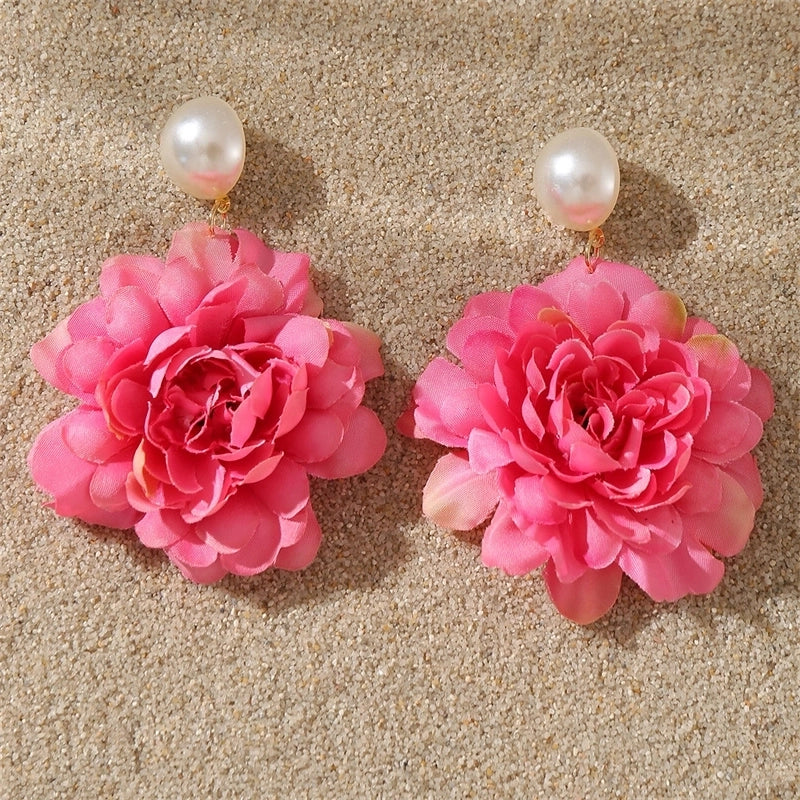 1 Pair Sweet Minimalist Flower Pearl Cloth Drop Earrings