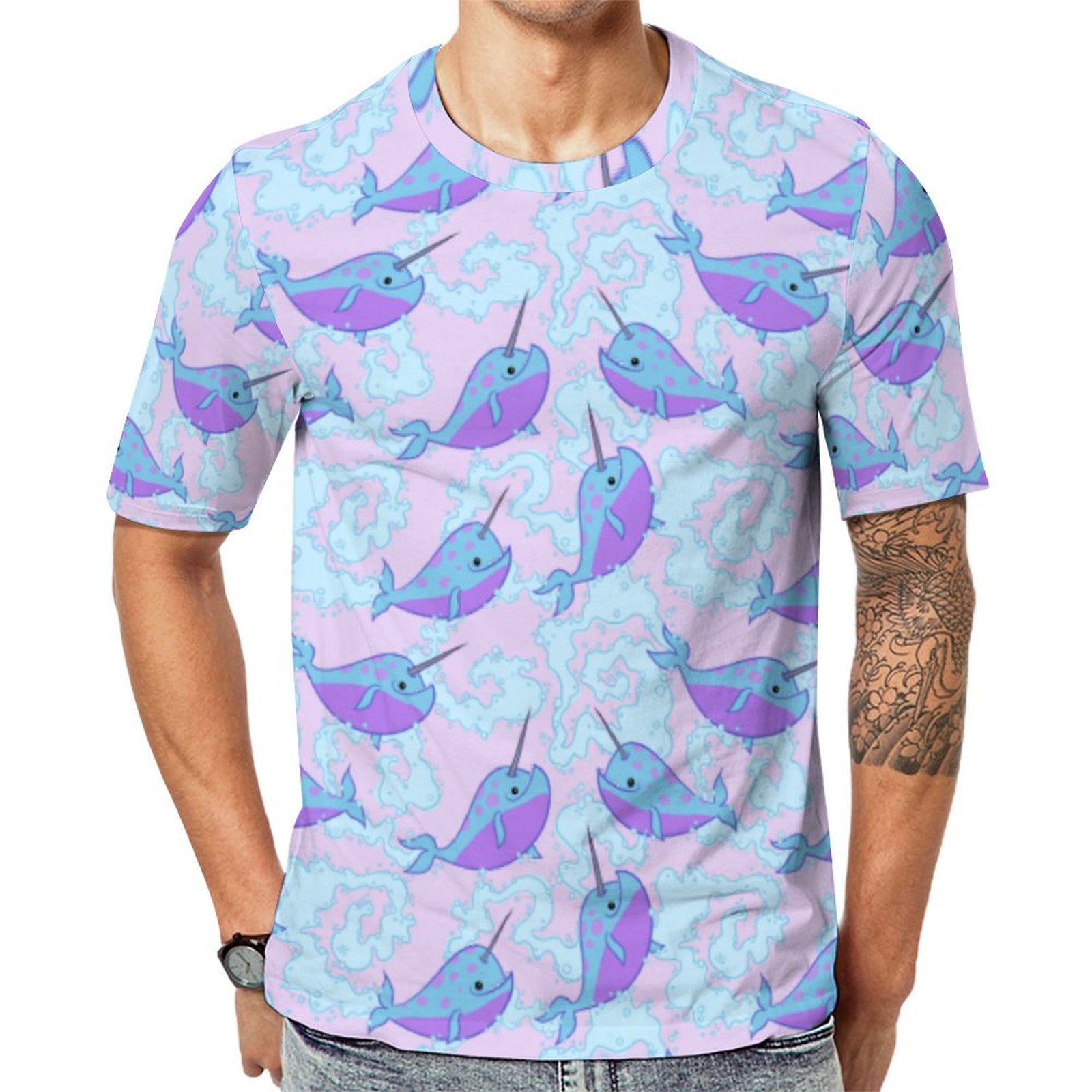 Happy Narwhal  Short Sleeve Print Unisex Tshirt Summer Casual Tees for Men and Women Coolcoshirts