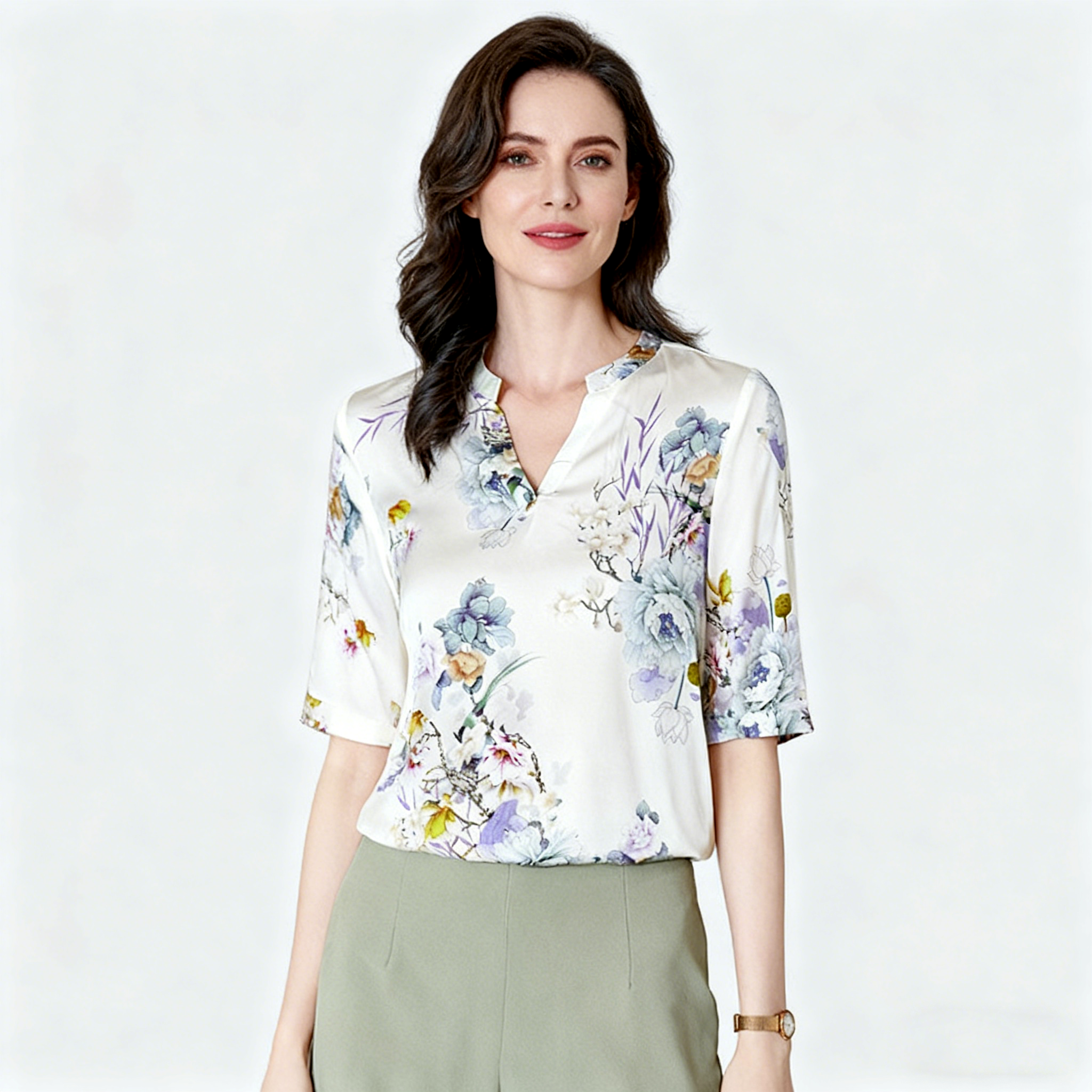V-neck Gentle Silk Shirt for Women REAL SILK LIFE