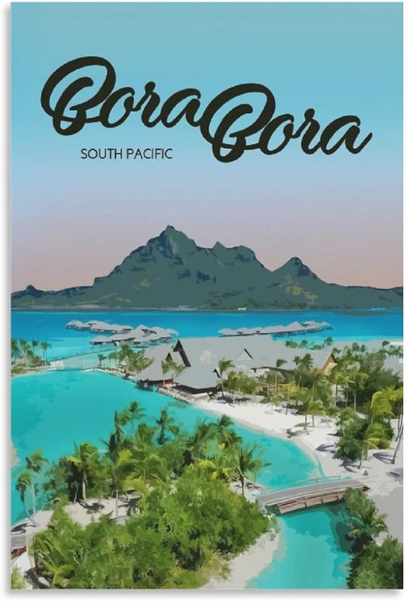 Bora Bora Vintage Travel Posters French Polynesia Beaches Canvas Wall Decor, Wall Art Posters Prints Paintings Pictures for Living Room Home Bedroom Office Wall Decor Gift 24x36inch(60x90cm) 24x36inch(60x90cm)