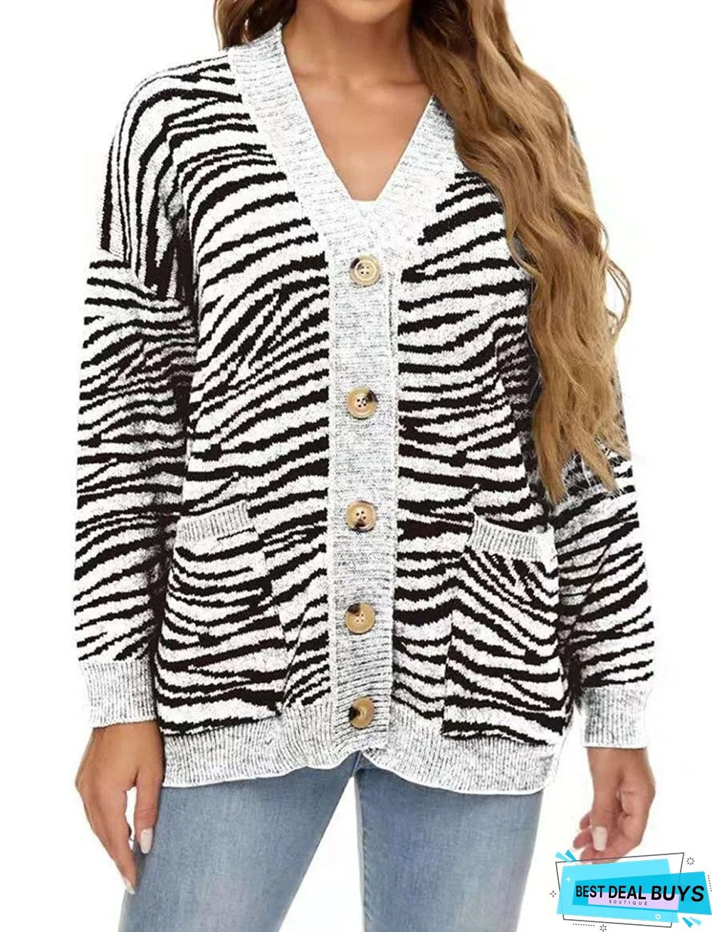 Autumn and Winter Loose Single-Breasted Pocket Knitted Cardigan