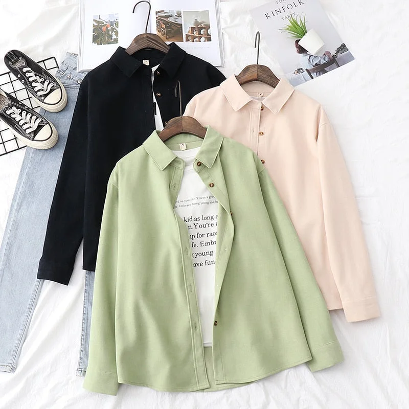 2021 New Simple Women's Shirt Long Sleeve Loose Tops Office Lady Casual Pink White Blue Long Sleeve Blouses Fashion Clothing
