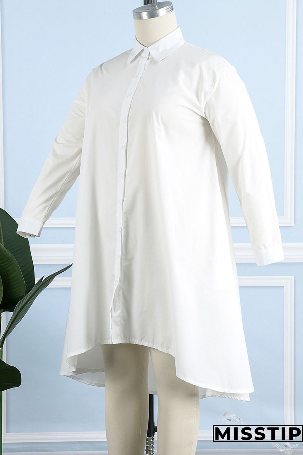 Purple Casual Solid Patchwork Buckle Asymmetrical Turndown Collar Shirt Dress Plus Size