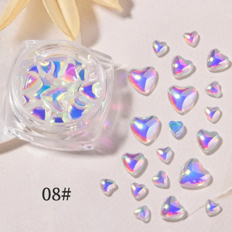 Candy Colors Mixed Size Love Heart Design 3D Nail Art Decoration Glass Crystal Beads AB Rhinestones DIY Flatback Acrylic Stones-Nail Inspo