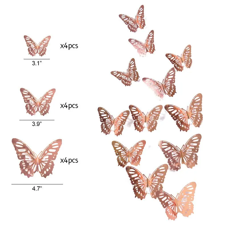 12Pcs 3D Hollow Butterfly Wall Sticker DIY Home Decoration Wall Art Decal Wedding Party Butterfly Kids Room Decors Christmas