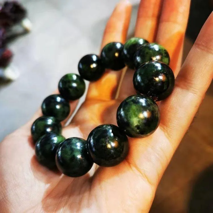 Authentic Natural Jade Buddha Bead Bracelet for Men with Large Jade Stones and Elastic Band