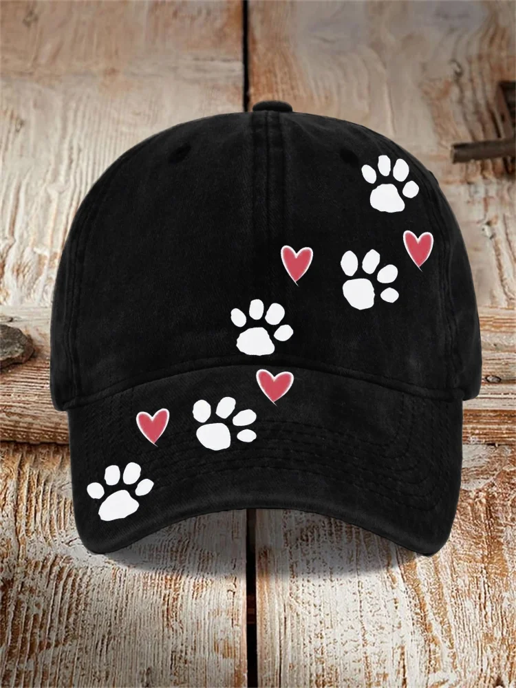 Lovely Paw Prints & Hearts Pet Lover Cap