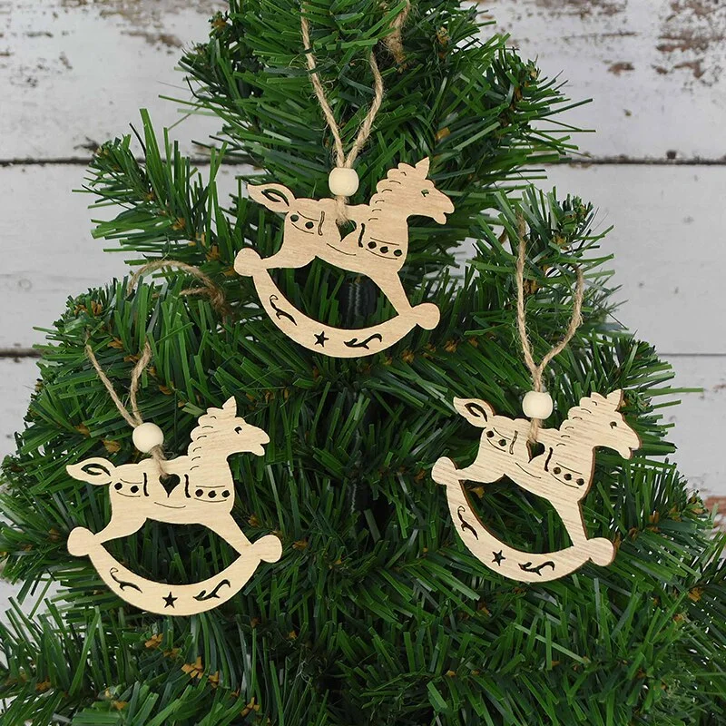 3pcs Vintage Christmas Wooden Pendants Ornaments DIY Wood Craft Christmas Decorations Christmas Tree Hanging Ornaments Gifts