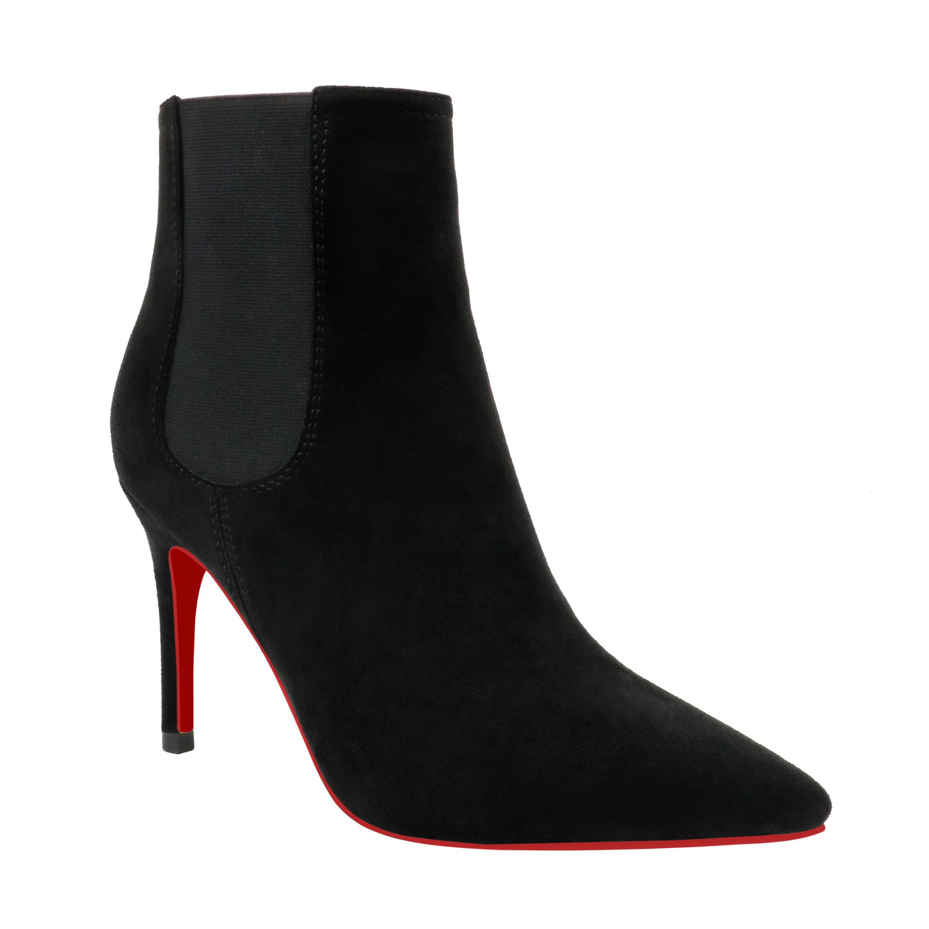 90mm Women's Stiletto Middle Heel Pointed Toe Red Bottom Ankle Boots Matte Shoes-MERUMOTE