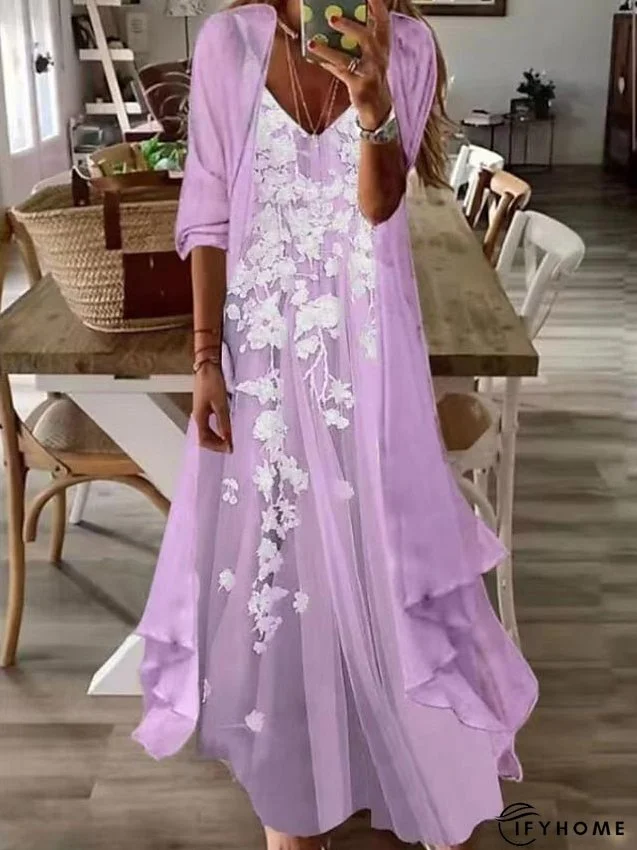 Casual Dress Dress Set Two Piece Dress Long Dress Maxi Dress Purple Brown Green Half Sleeve Flower Print Summer Spring V Neck Fashion Vacation S M L XL XXL 3XL for Women | IFYHOME