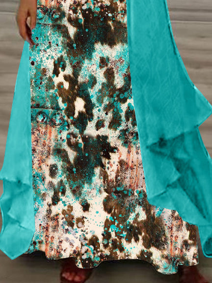 Women Half Sleeve V-neck Solid Color Dress