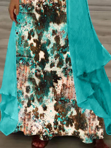 Women Half Sleeve V-neck Solid Color Dress