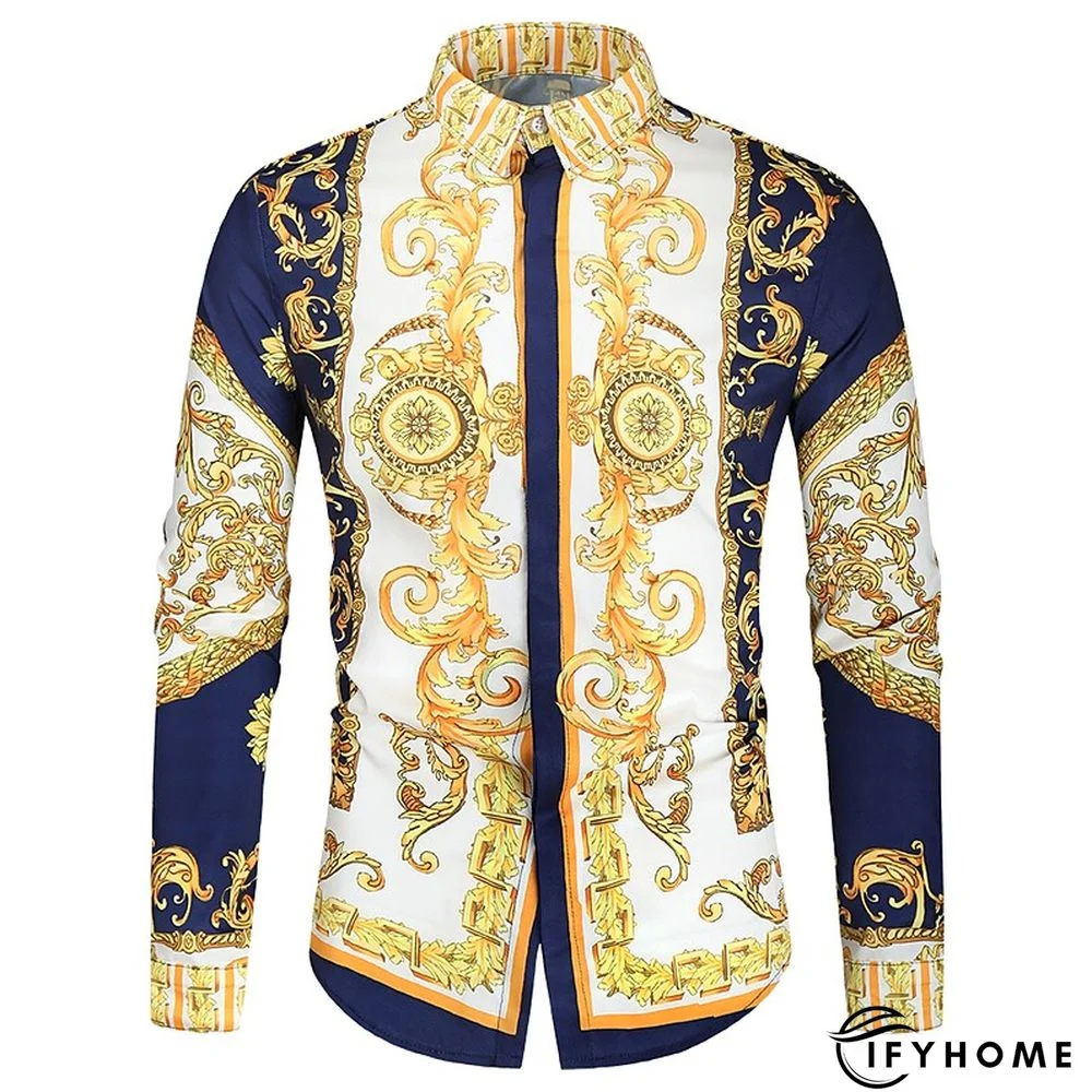 Men's Shirt Prom Shirt Classic Collar Spring &  Fall Long Sleeve Black White Red Geometric Party Casual Clothing Apparel Print | IFYHOME