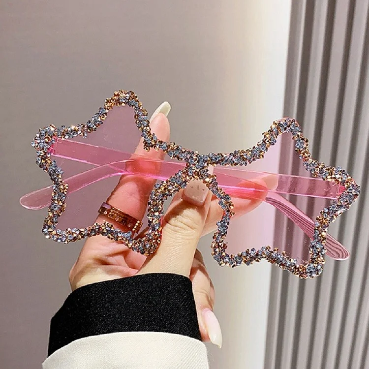 Traceeye 1Pc Star Shaped Women's Party Sunglasses Frameless Cute Ocean Candy Women Handmade Diamond Street Cute Sunglasses Women Shadow