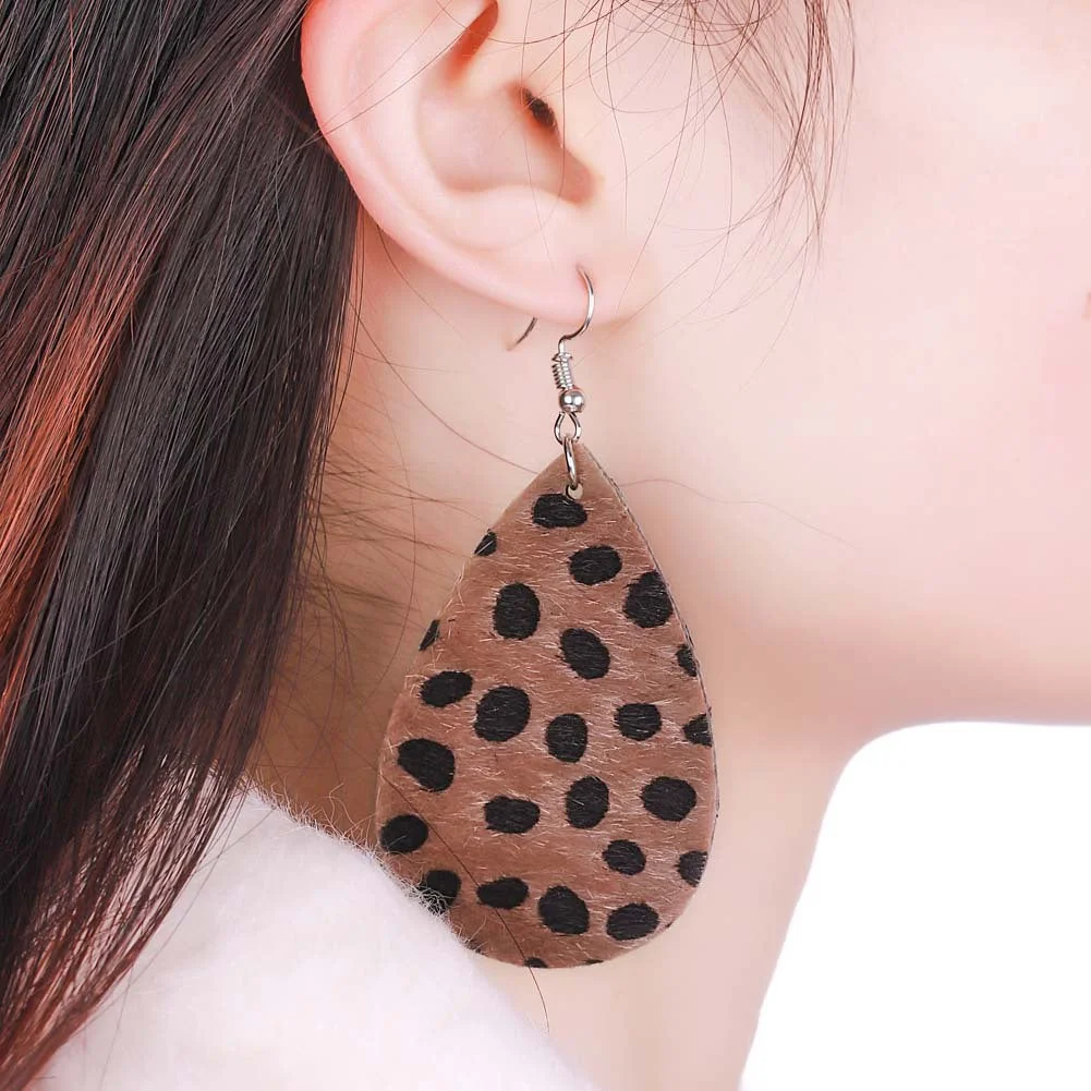 Leopard Drop Tear PU Leather Earrings