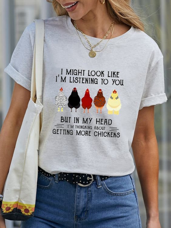 Women's Funny Chickens Print T-Shirt