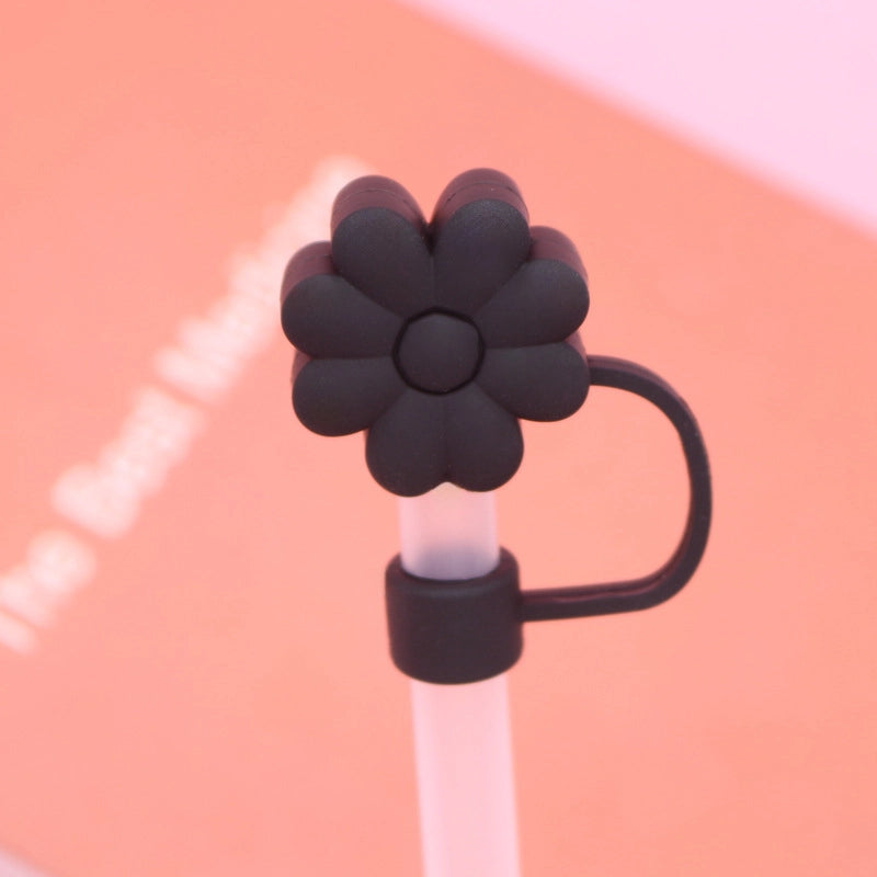 5 Pieces Silicone Straw Cap Flower Cartoon Baiyun Cup Straw Protective Cover Dust Plug 10mm