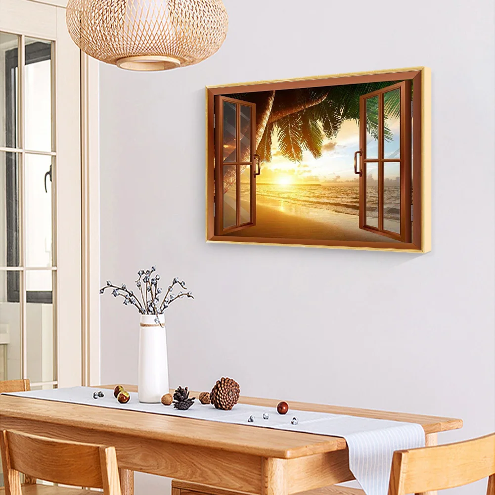 Full Round Drill Diamond Window View​ Sunrise Picture of Rhinestone (B014)