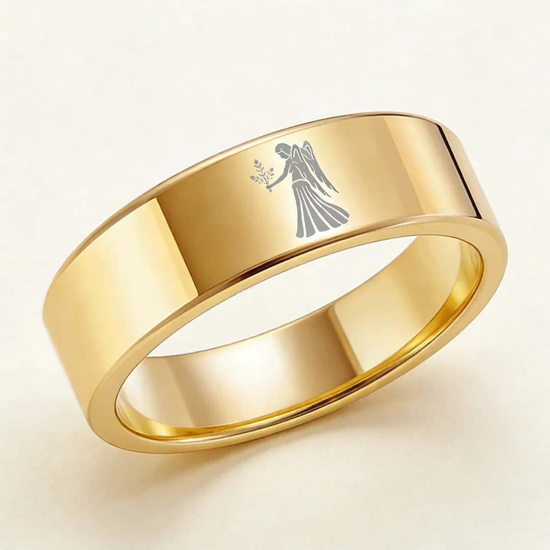 Gold Tungsten Carbide Rings Flat Virgo Wedding Bands Flat Top Comfort Fit 4MM 6MM 8MM