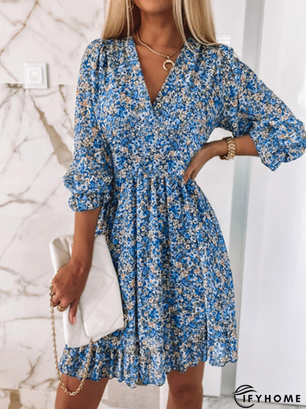 Floral V neck Casual Half sleeve Dress | IFYHOME