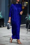 Women's Glittery Sequin Long Sleeve Maxi Dress