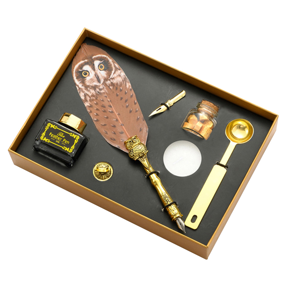 

Fountain Pen Set Owl Feather Pen (Dark Brown), 501 Original