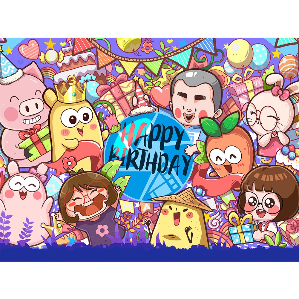 

55*45CM - Round Drill Diamond Painting - Cartoon Birthday, 501 Original