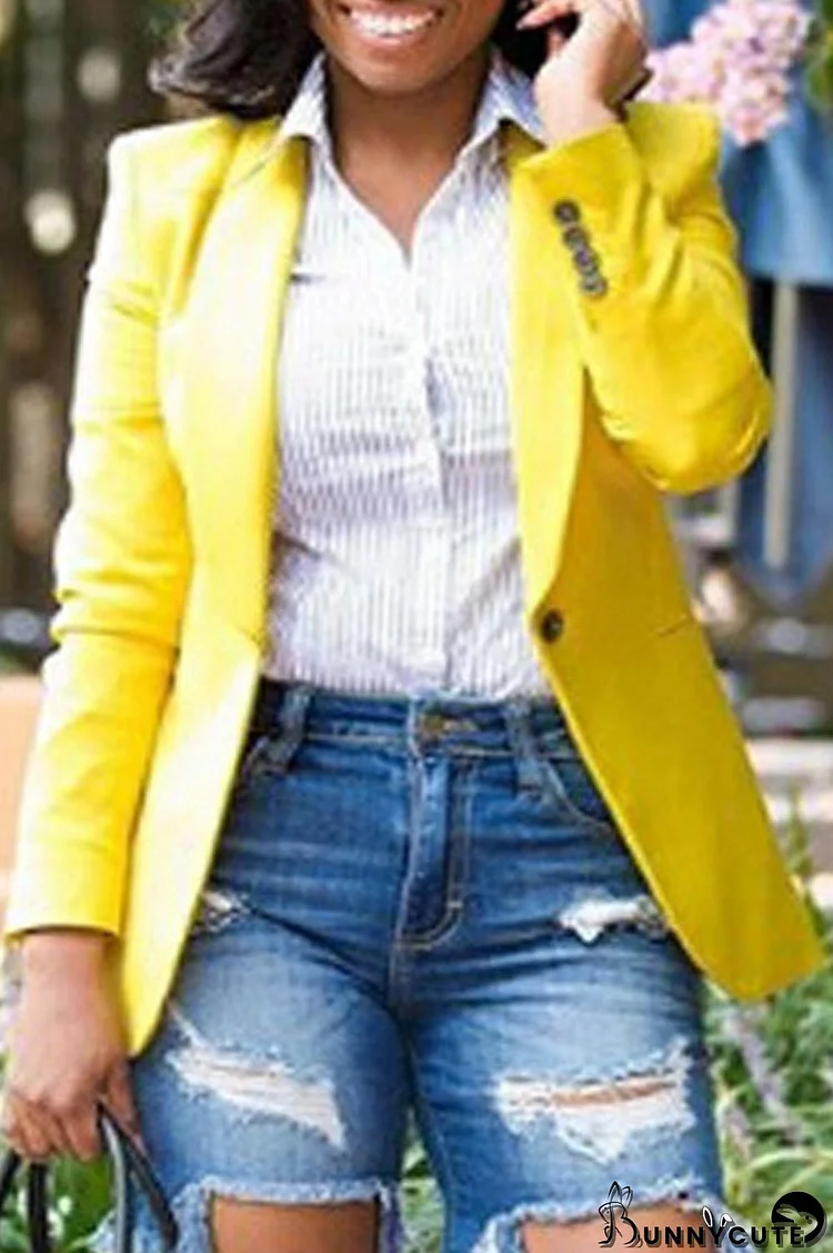 Yellow Fashion Casual Solid Patchwork Cardigan Turn-back Collar Outerwear