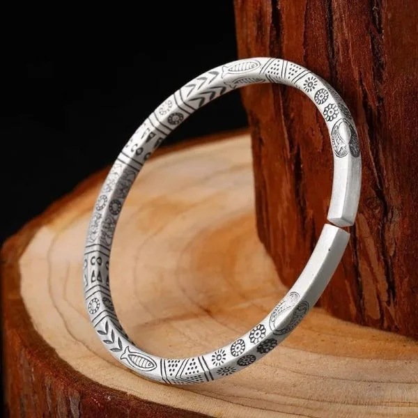 Sterling Silver Founder Auspicious Totem Pattern Bracelet