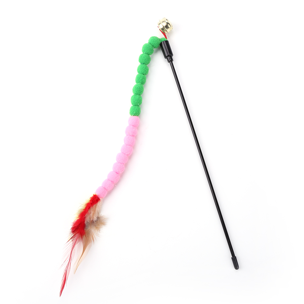 

Cat Teasing Stick Colorful Pompom Feather Wand Funny Kitten Teaser Rod Toys, 01, 501 Original