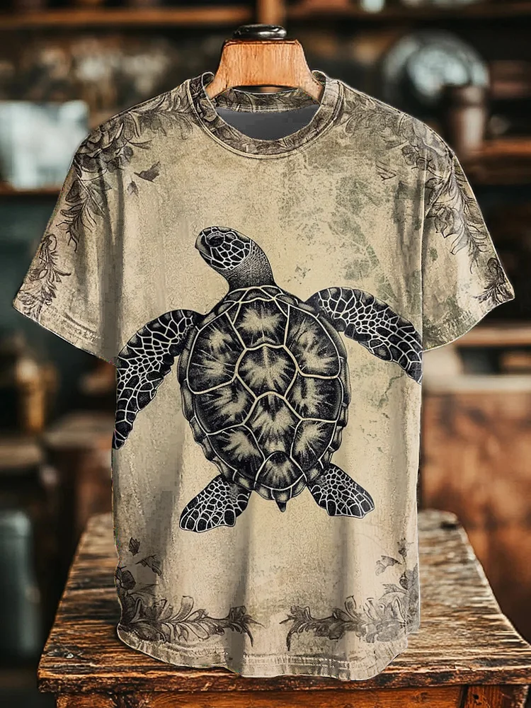 Unisex Vintage Turtle Print Casual T-Shirt