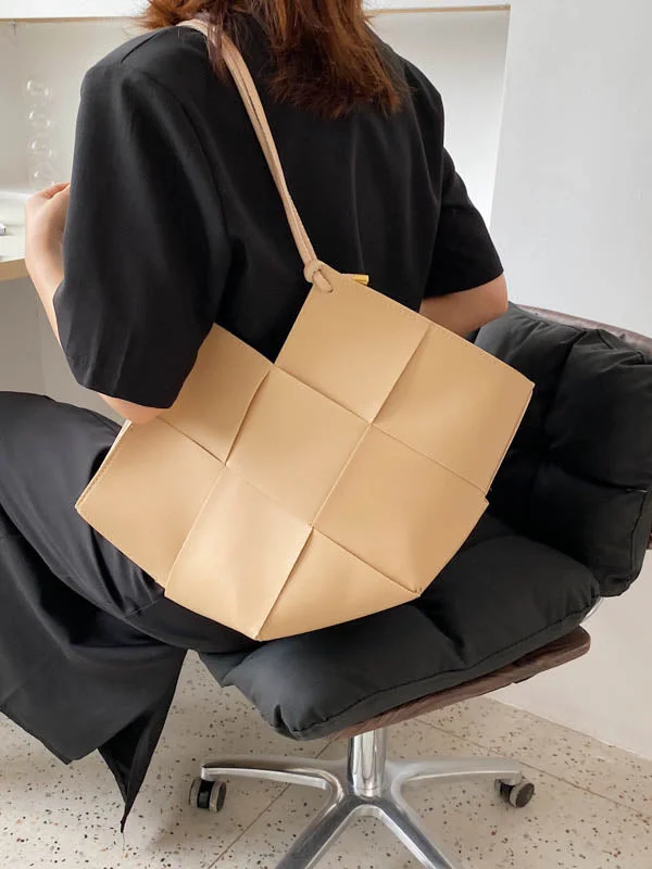 Geometric Pure Color Split-Joint Woven Handbags Bags