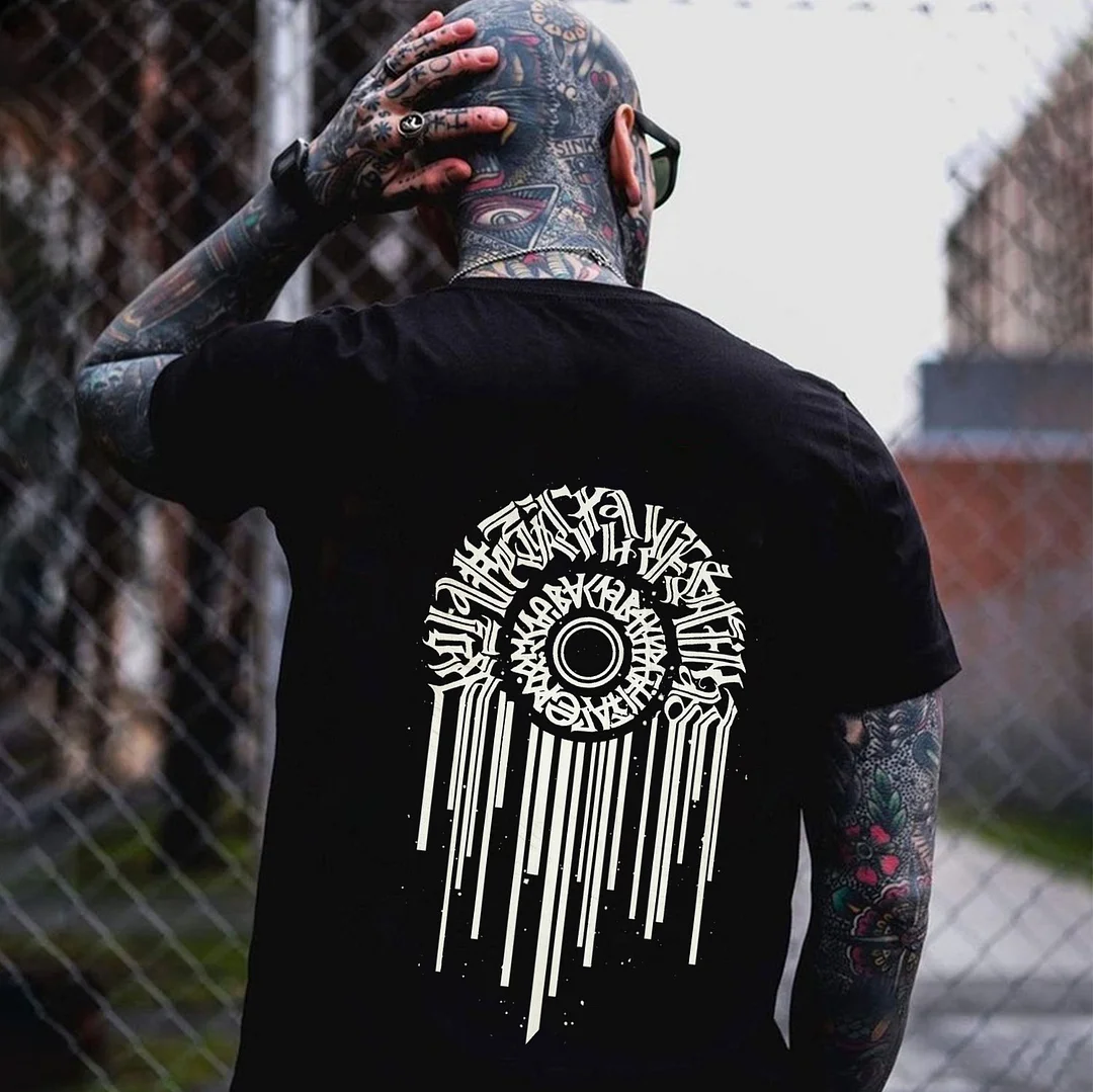 Devil Eye Stack of Letters Graphic Black Print T-shirt