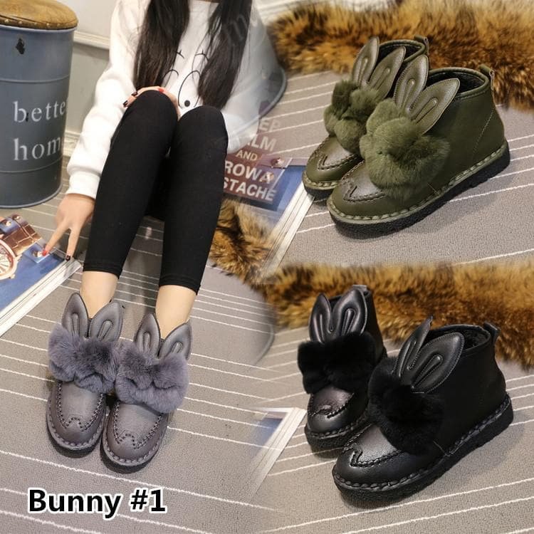 Black/Green/Grey Fluffy Rabbit Ears Sneakers SP1711076