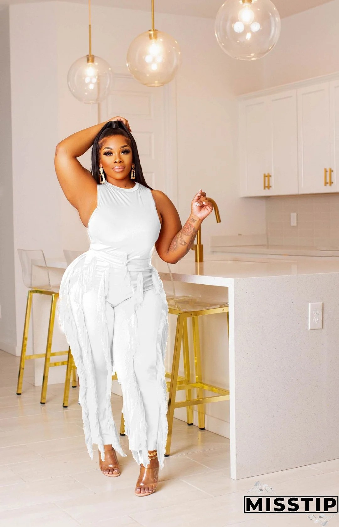 Women's Solid Color Tassel Two Piece Suit