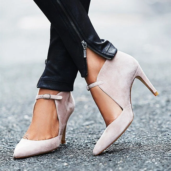 Nude Pointy Toe Cut Out Stiletto Heel Pumps - Vegan Suede Vdcoo