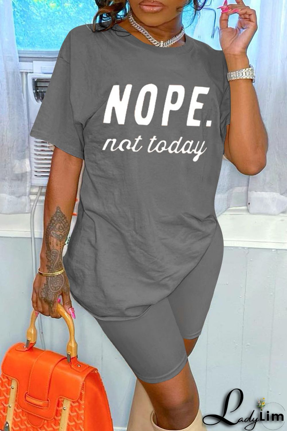 Red Fashion Casual Letter Print Basic O Neck Short Sleeve Two Pieces