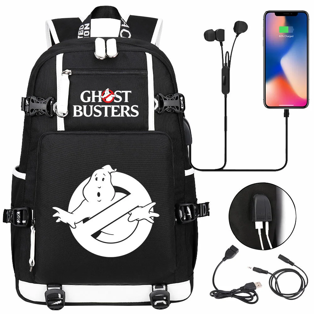 Ghostbusters Backpack with 15-inch Laptop Compartment, USB Charging, and Multi-Pocket Design