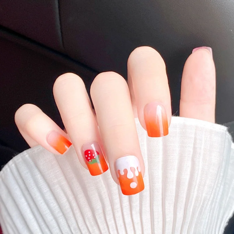 24pcs/set Press on Nail Tips Acrylic 10 Sizes Flower Design Fake Nails Art Full Cover French False Nail Art Tips Artifical Nails-Nail Inspo