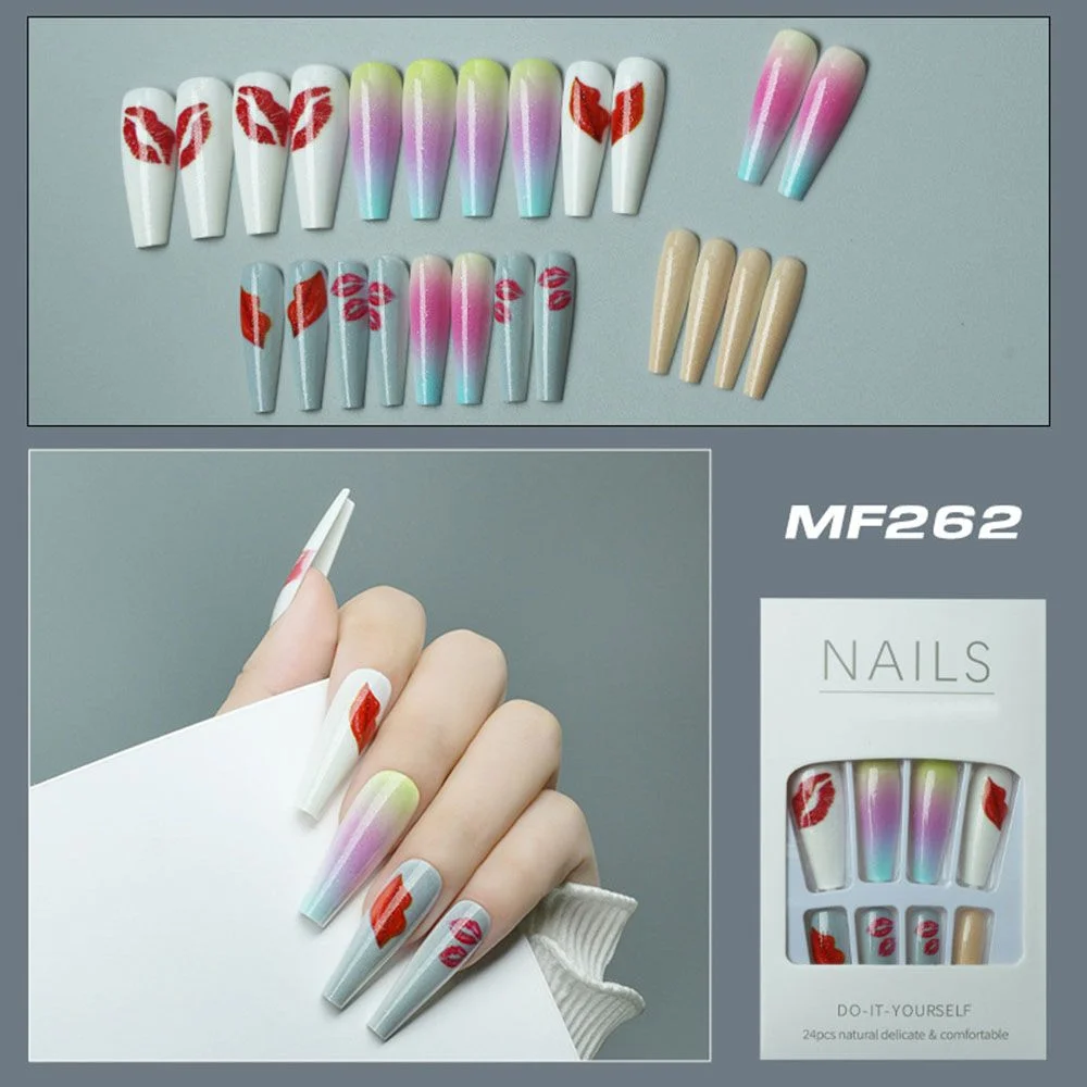 24Pcs Artificial False Nails Ballet Coffin Fake Nails Finger Wearable Long Manicure Art Tips press on nails nails accessories