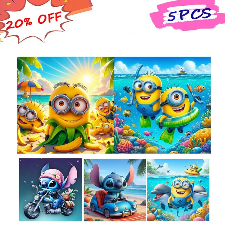 5pcs Minions Stitch 30*30CM (Canvas) Full Round Drill Diamond Painting gbfke