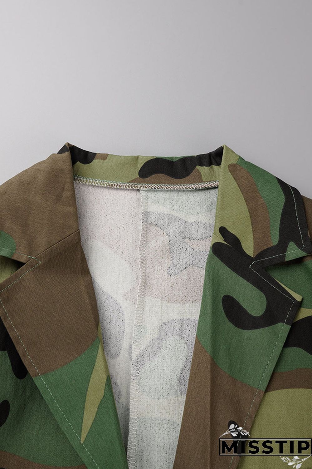 Camouflage Casual Street Print Camouflage Print Patchwork Turn-back Collar Outerwear