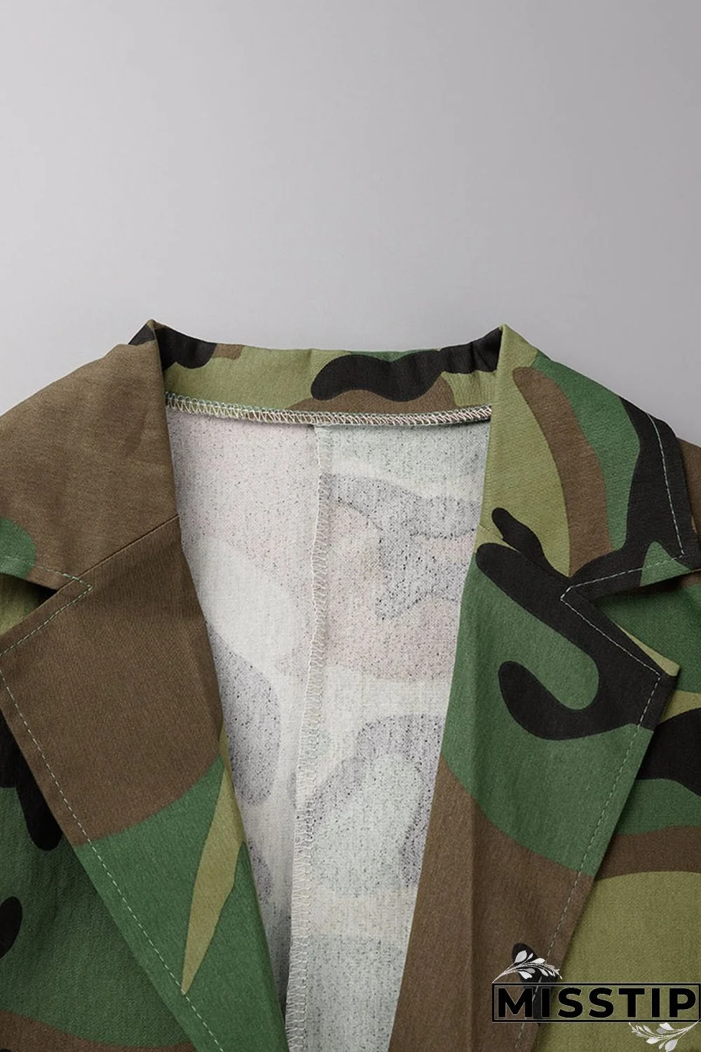 Camouflage Casual Street Print Camouflage Print Patchwork Turn-back Collar Outerwear