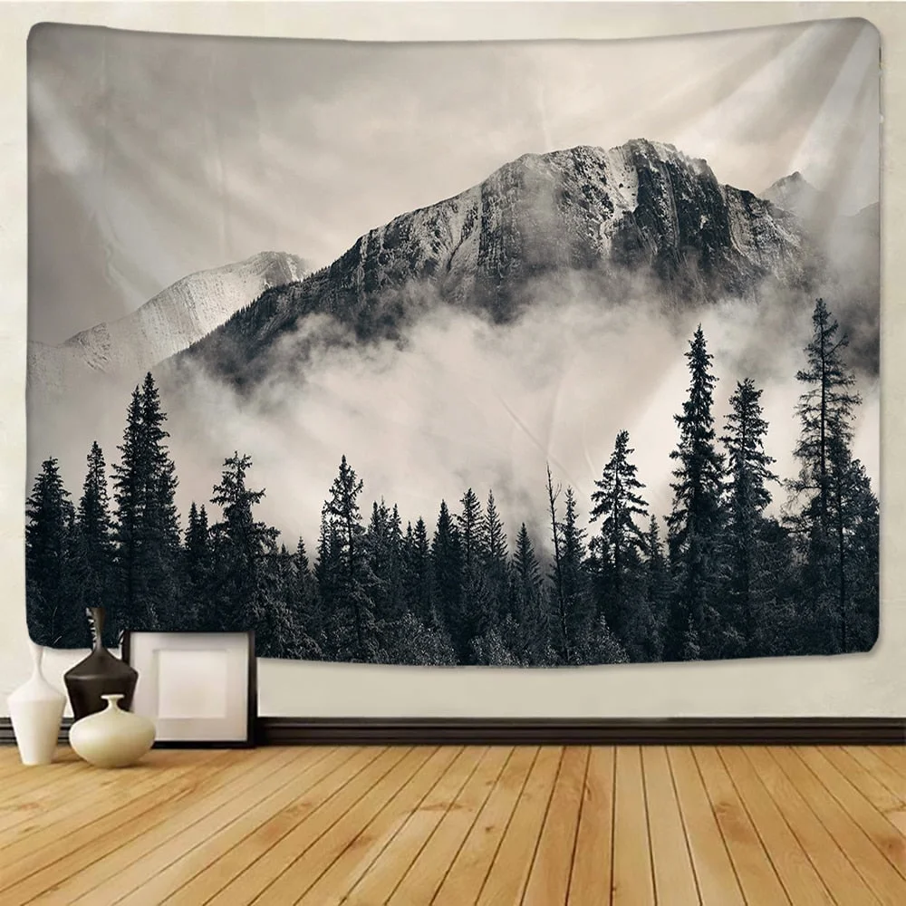 Mountains Psychedelic Tapestry Starry Sky Wall Hanging Star Stars Leaf Village Dorm Decor Blanket 130Cm Woven Personalized