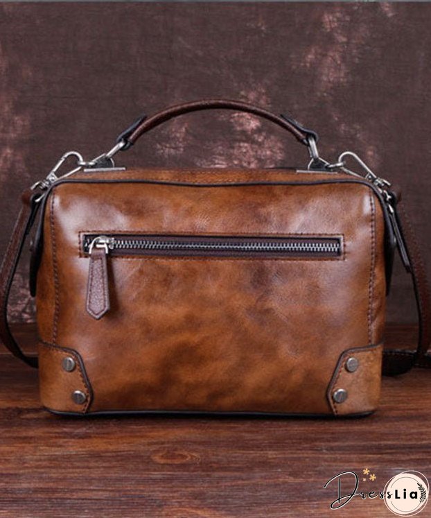 Handmade Coffee Floral Paitings Calf Leather Satchel Handbag
