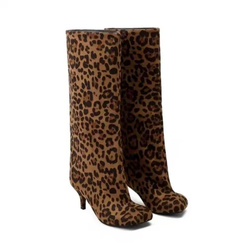 80mm Women's Suede Boots Square Toe Stiletto Heel  Knee Boots-MERUMOTE