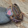 Colorful Multi Gemstone Crocheted Wristband Accessories