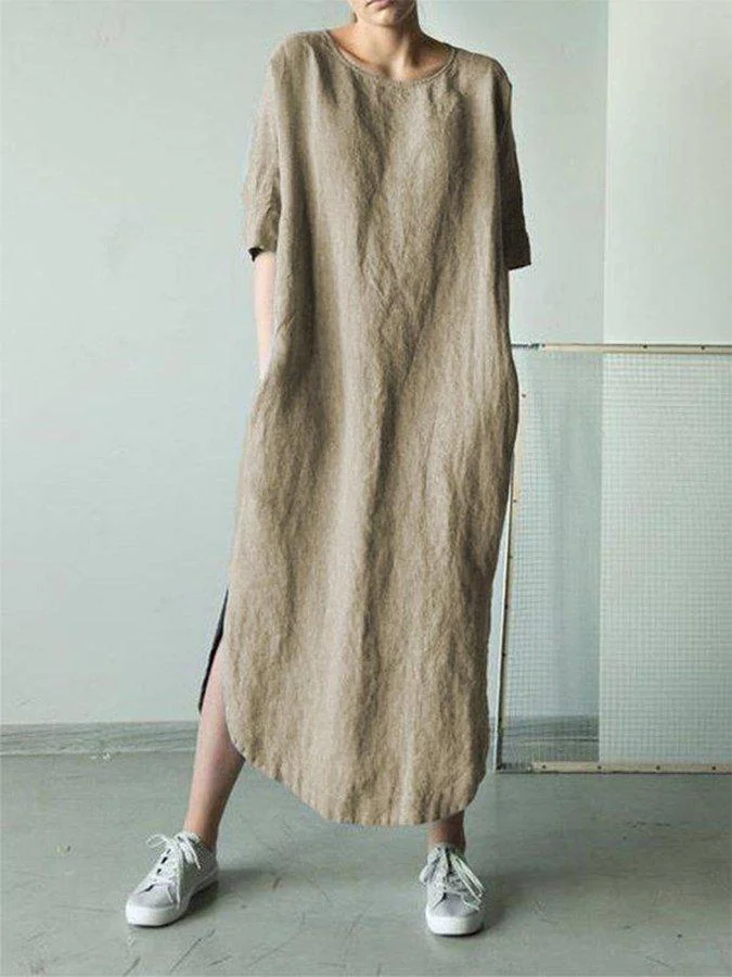 Cotton and linen long sleeve dress