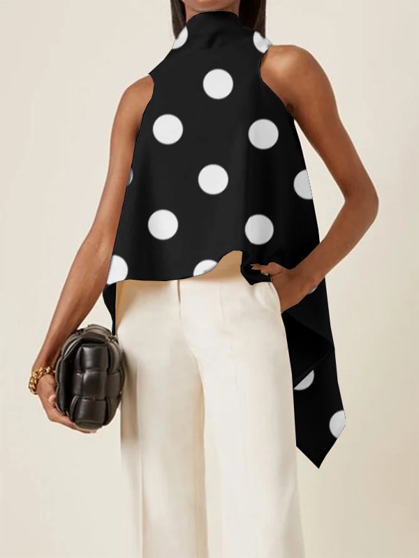 Fashion Polka Dot Asymmetric Split-Joint Sleeveless Vest